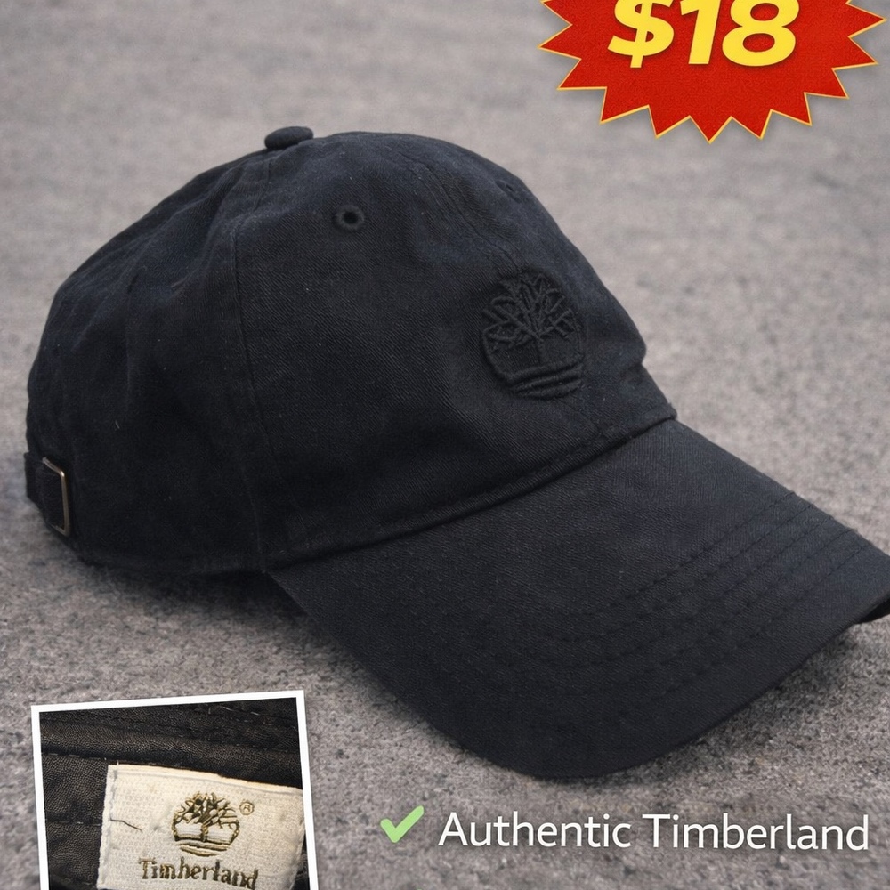 Timberland Black Adjustable Logo Dad Hat Cap